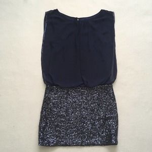 Aidan Mattox Poly Chiffon Blouson Sleeveless Navy Blue Lined Sequin Dress 4